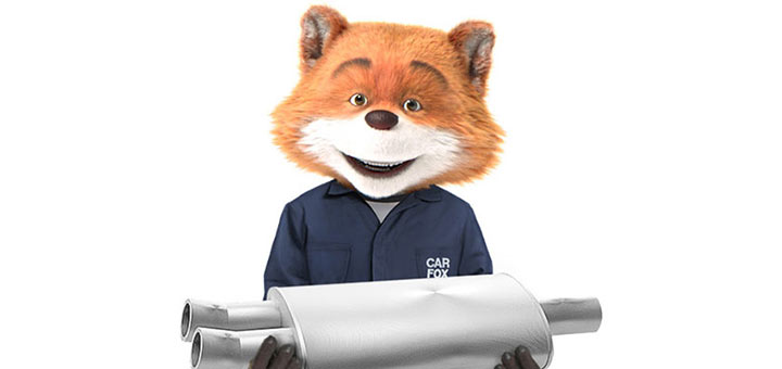 Car Fox holding a muffler