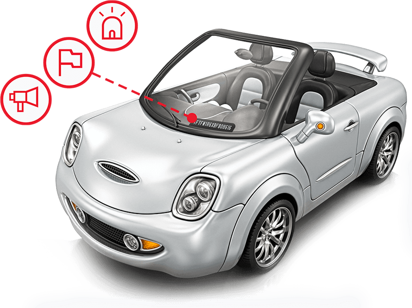 Vehicle displaying warning symbols