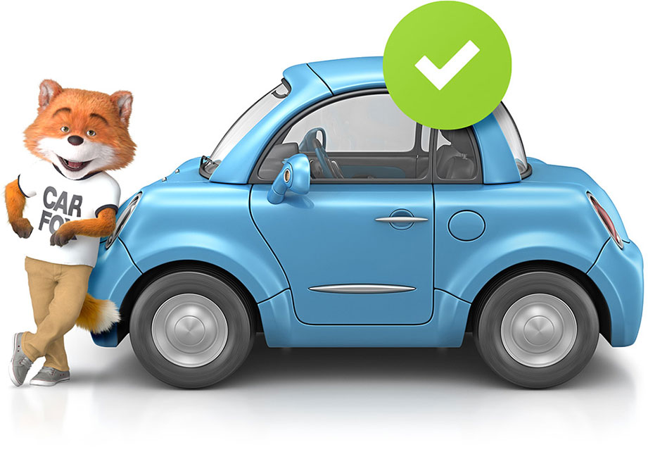 Car Fox beside car with checkmark